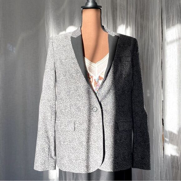 The Kooples Grey Leopard Print Tuxedo Blazer - Picture 4 of 13